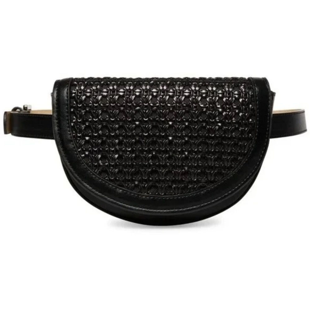 Black Steve Madden Woven Half-Moon Belt Bag